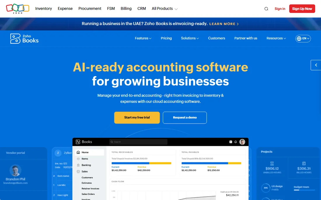 Zoho Books homepage