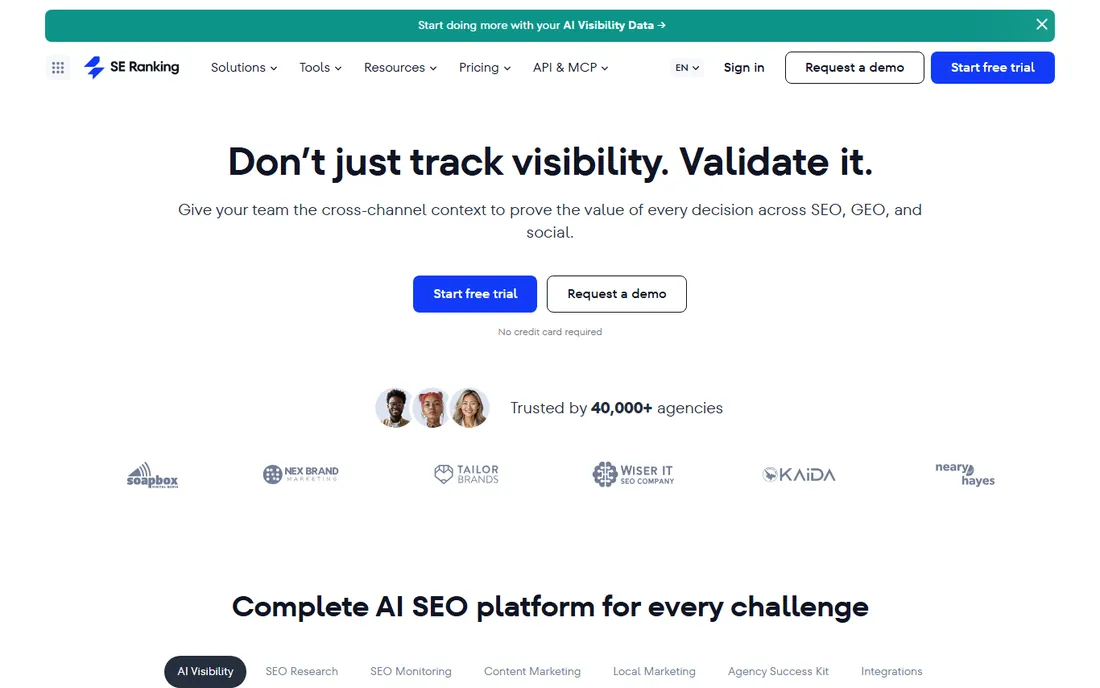 SE Ranking homepage