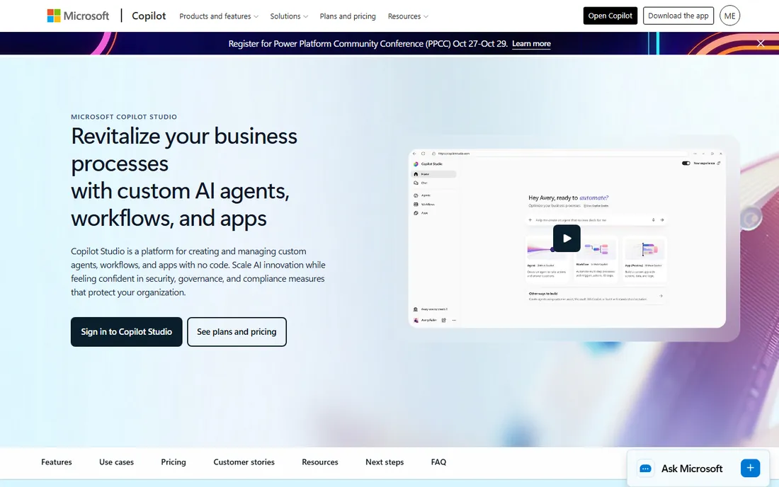 Microsoft Copilot Studio homepage