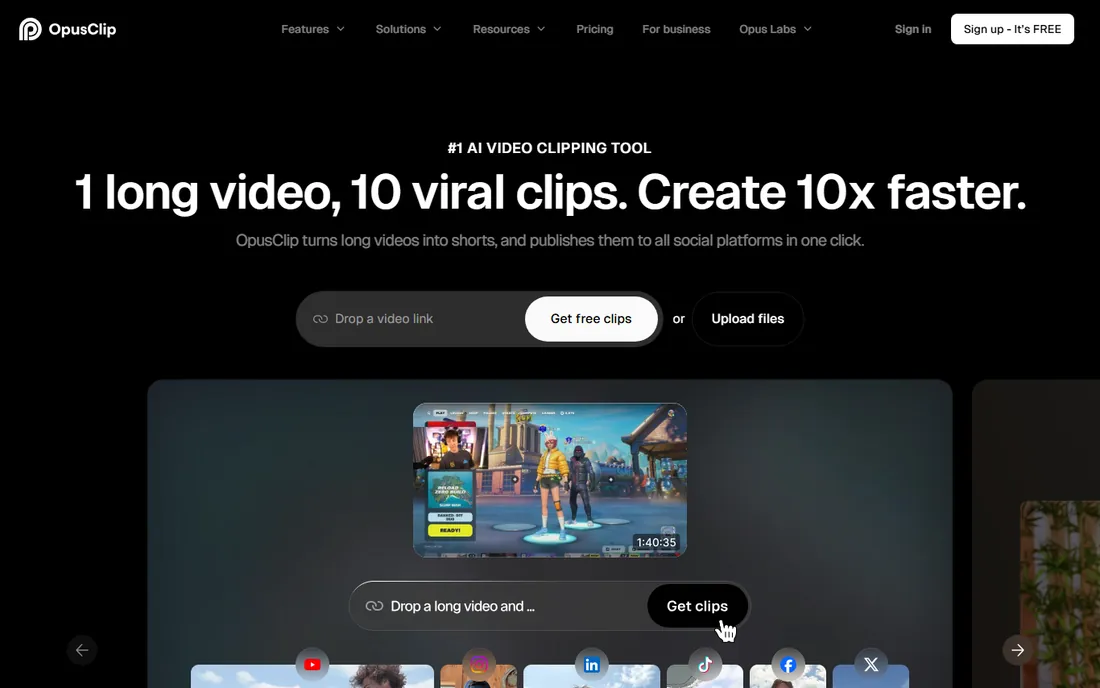 OpusClip homepage