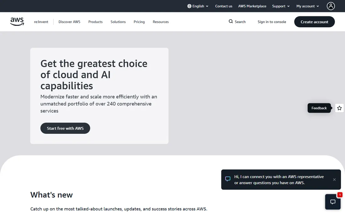 AWS homepage