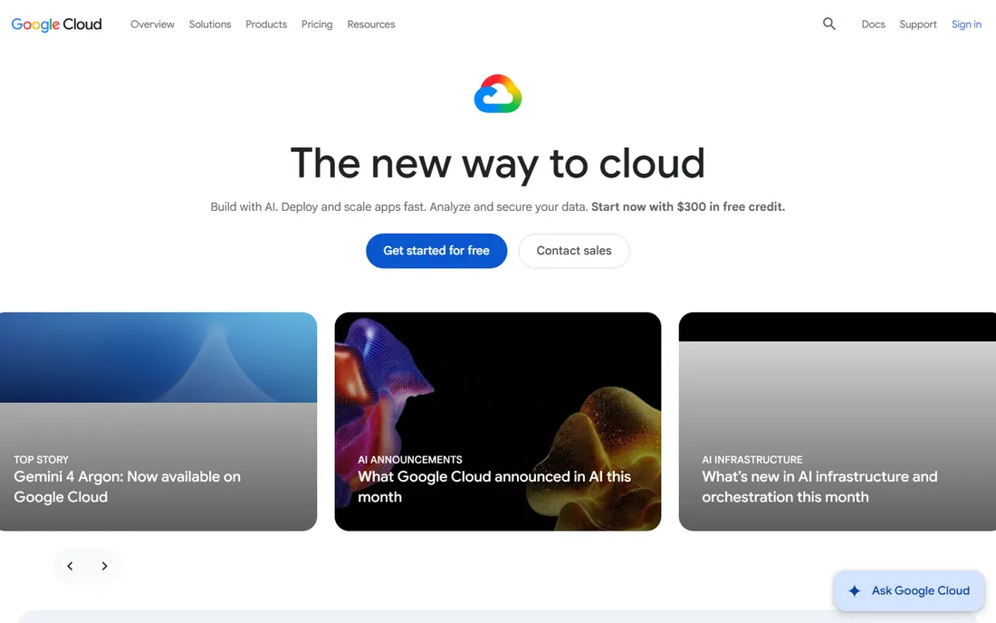 Google Cloud homepage