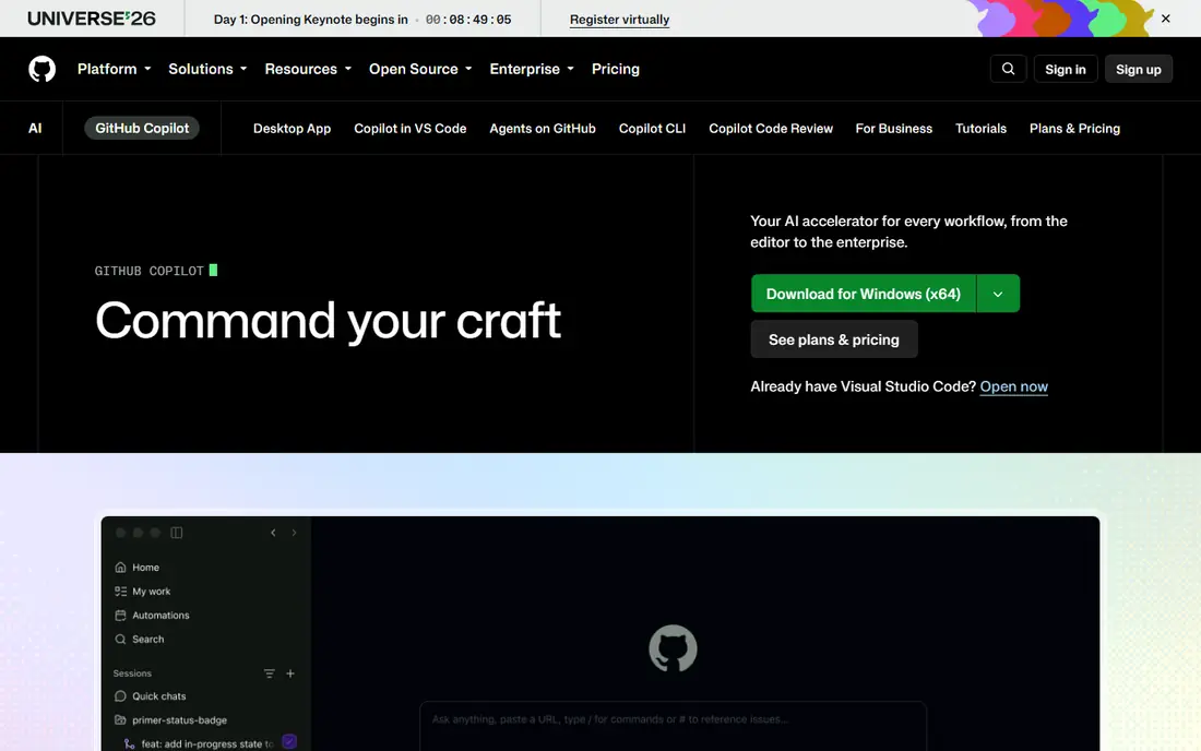 GitHub Copilot homepage