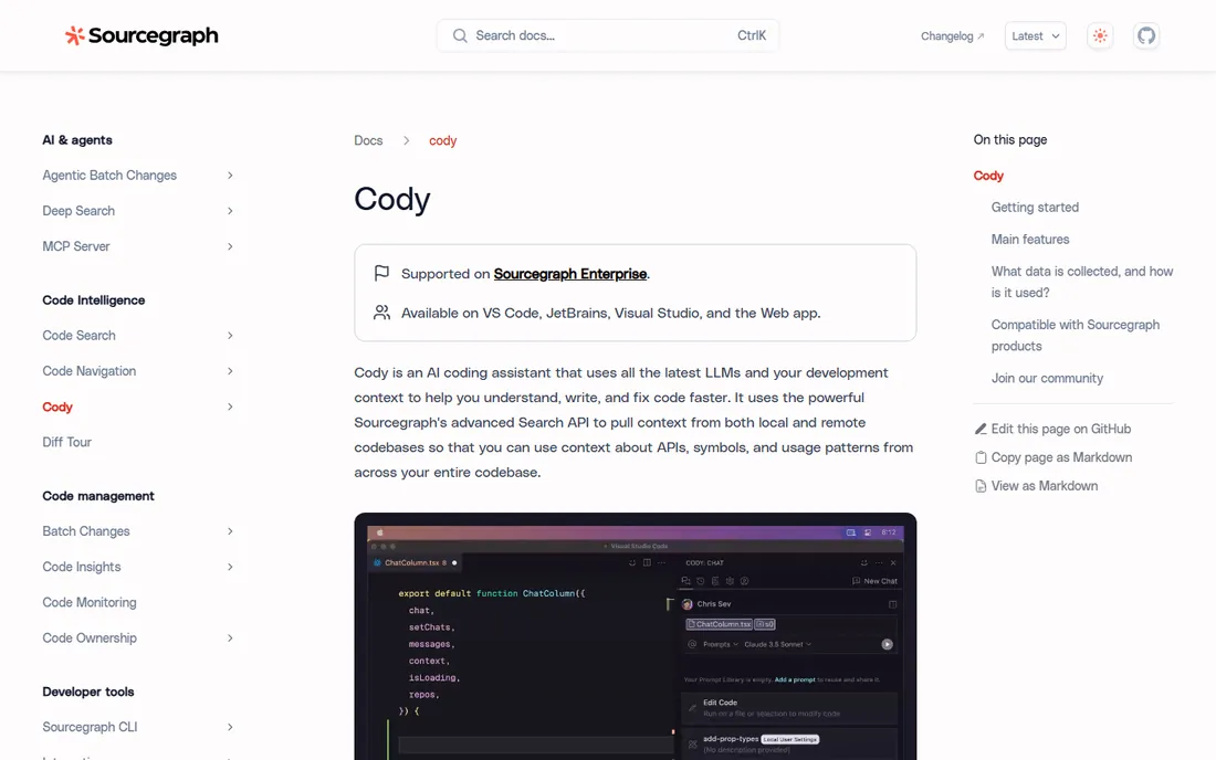 Sourcegraph Cody homepage