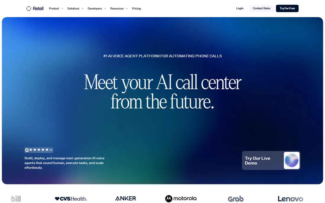 Retell AI homepage