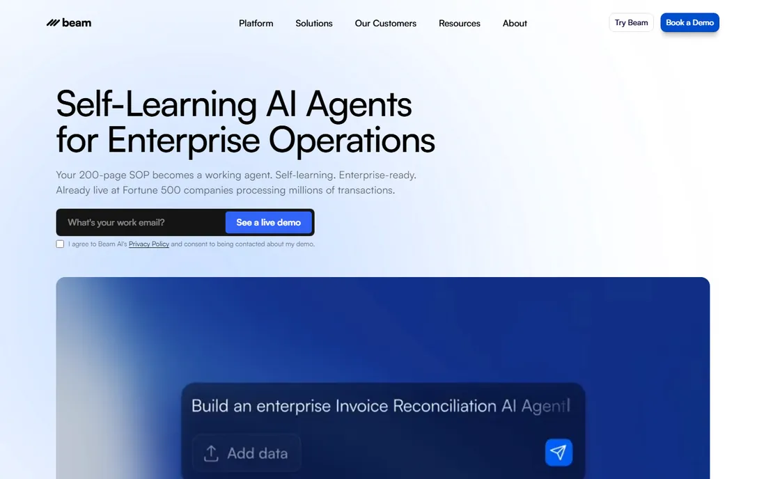 Beam AI homepage