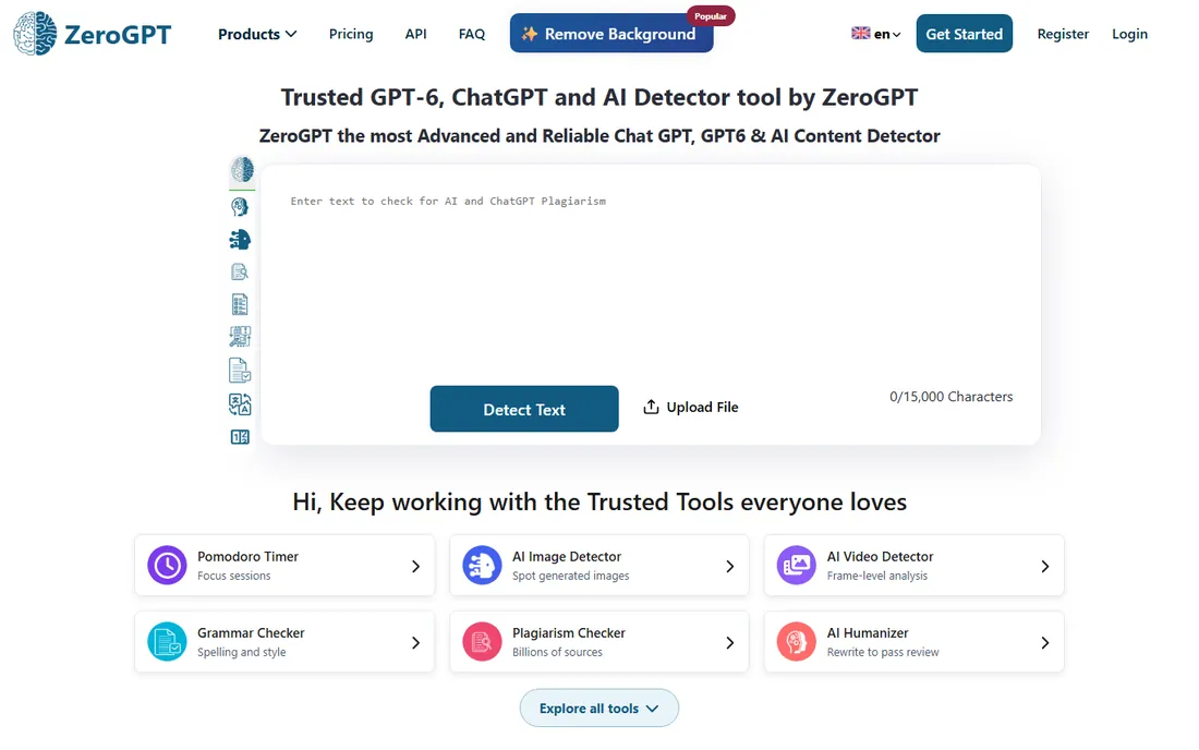 ZeroGPT homepage
