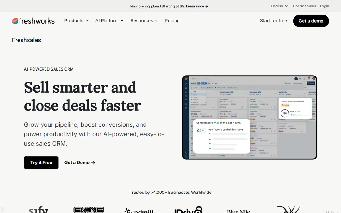 Freshsales homepage