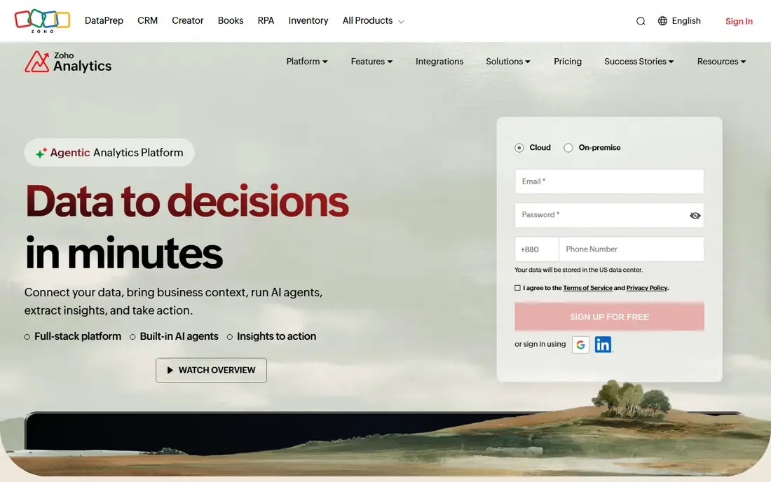 Zoho Analytics homepage