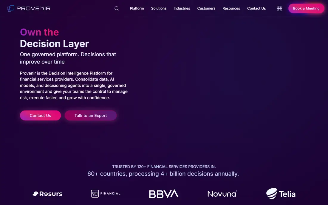 Provenir homepage