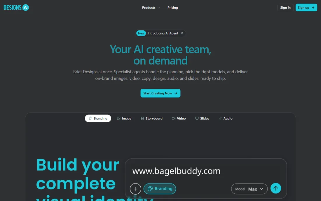 Designs.ai homepage
