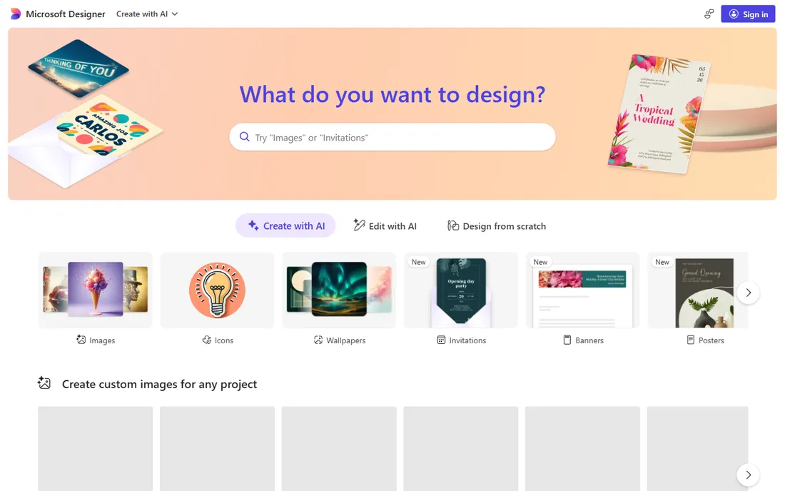 Microsoft Designer homepage