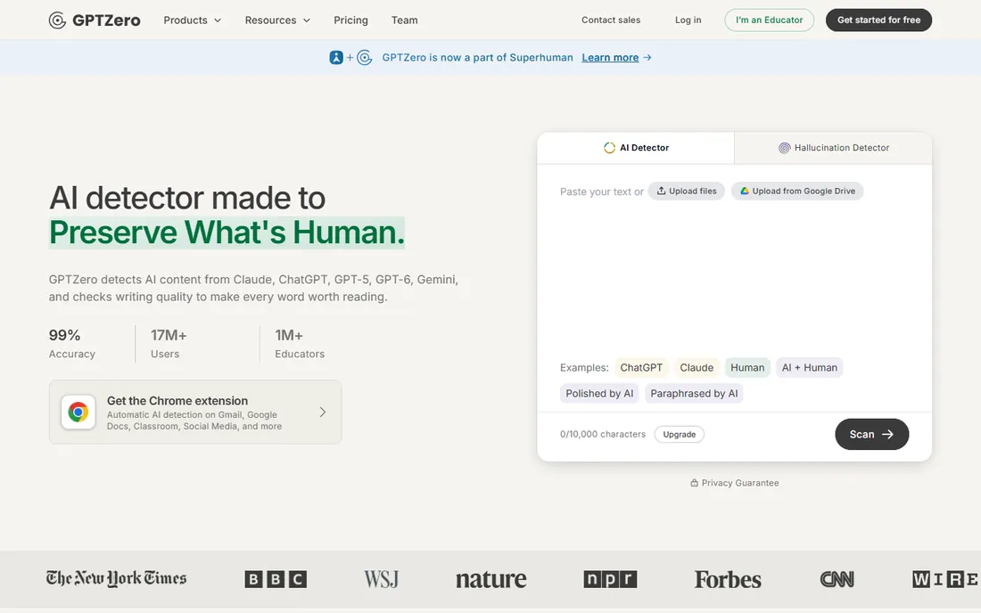 GPTZero homepage