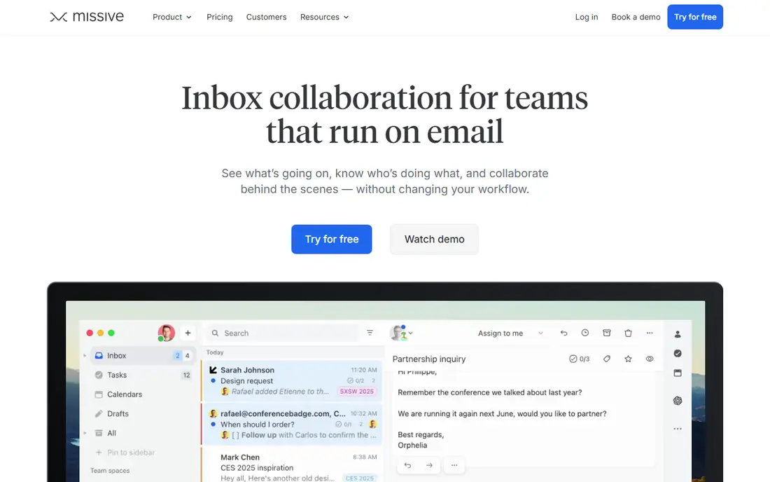 Missive homepage