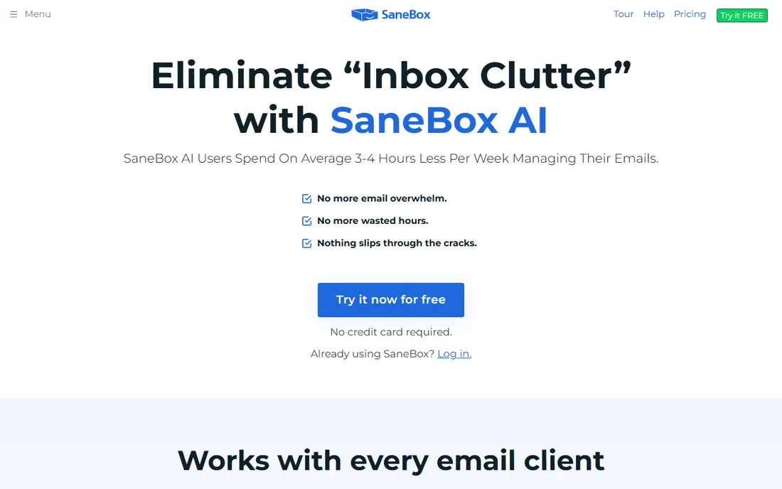 SaneBox homepage