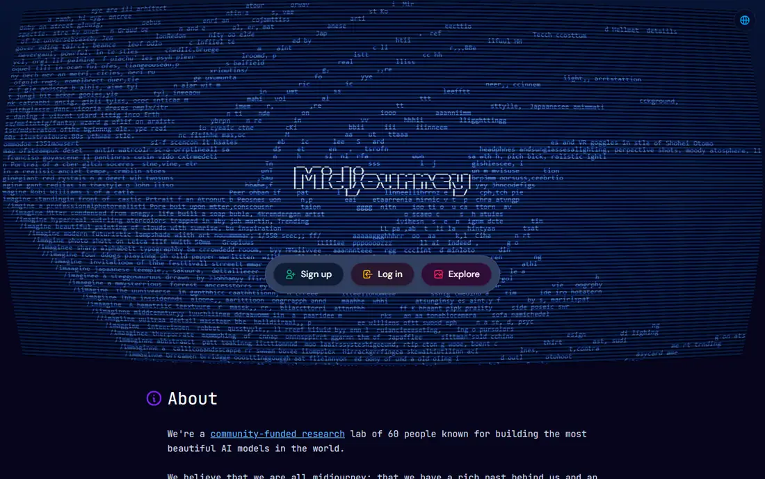 Midjourney homepage