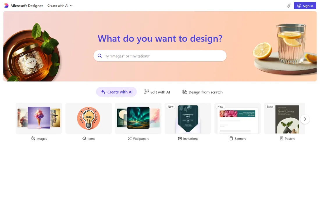 Microsoft Designer homepage