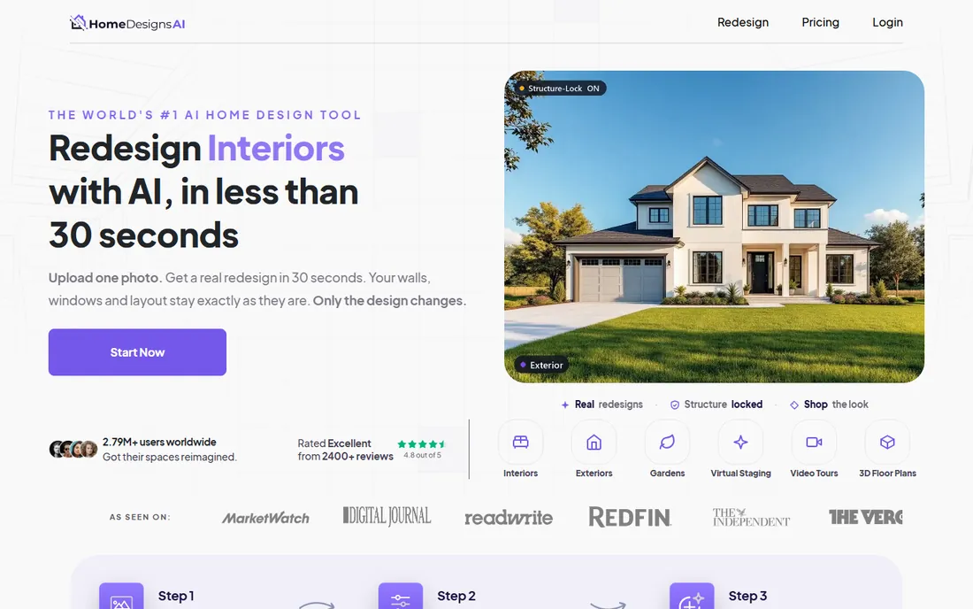 HomeDesigns AI homepage