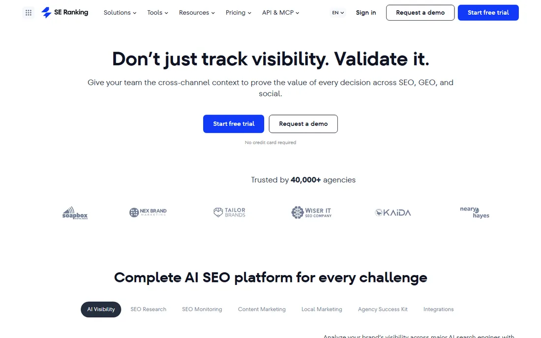 SE Ranking homepage