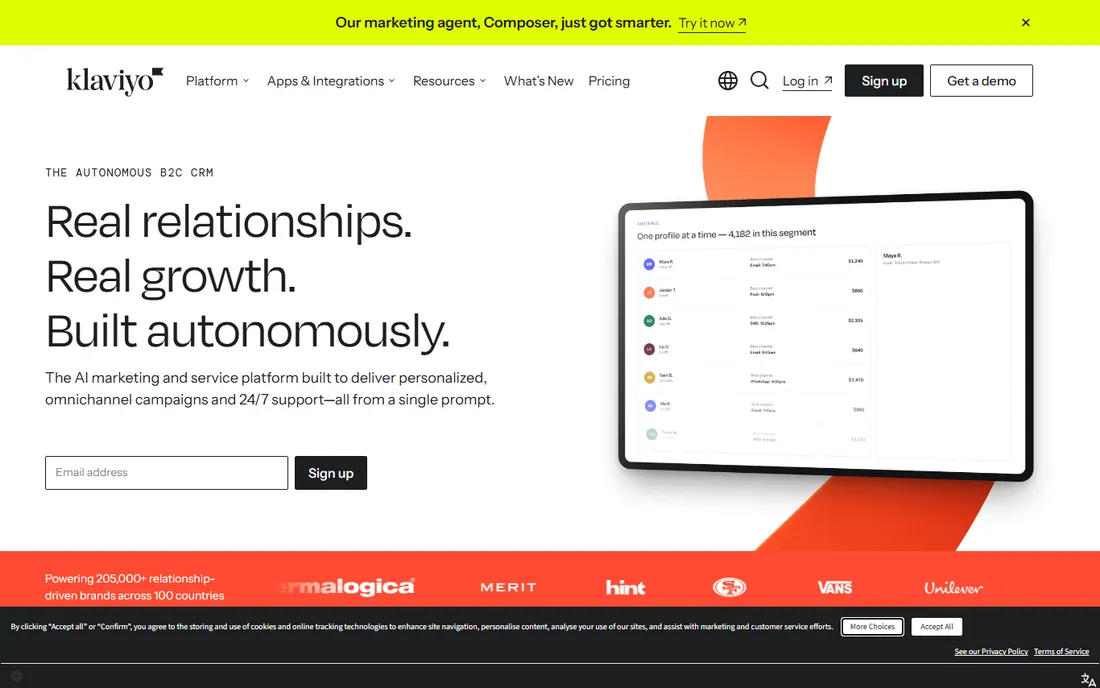 Klaviyo homepage