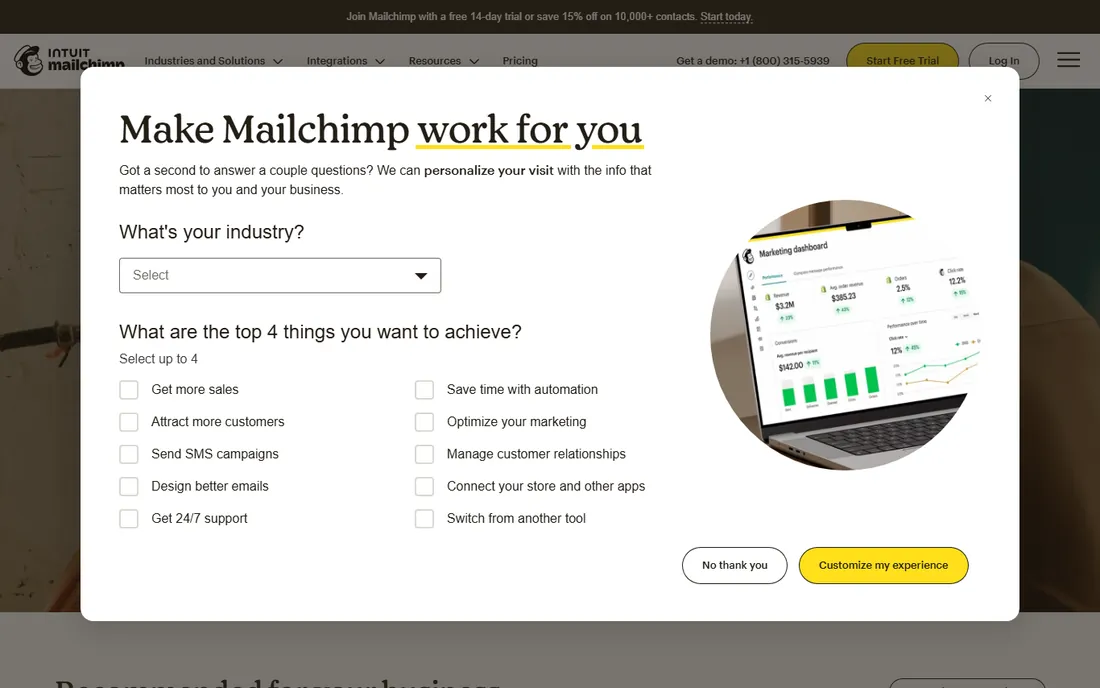 Mailchimp homepage