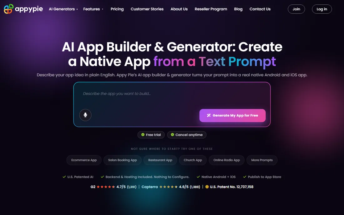 Appy Pie homepage