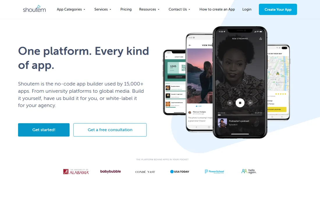Shoutem homepage