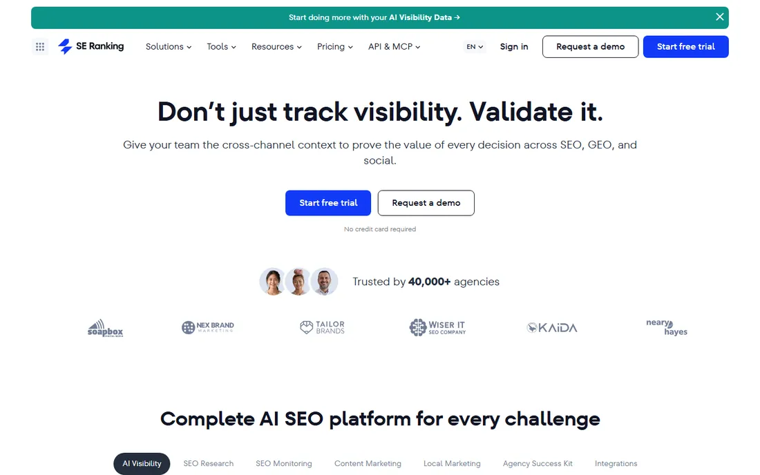 SE Ranking homepage