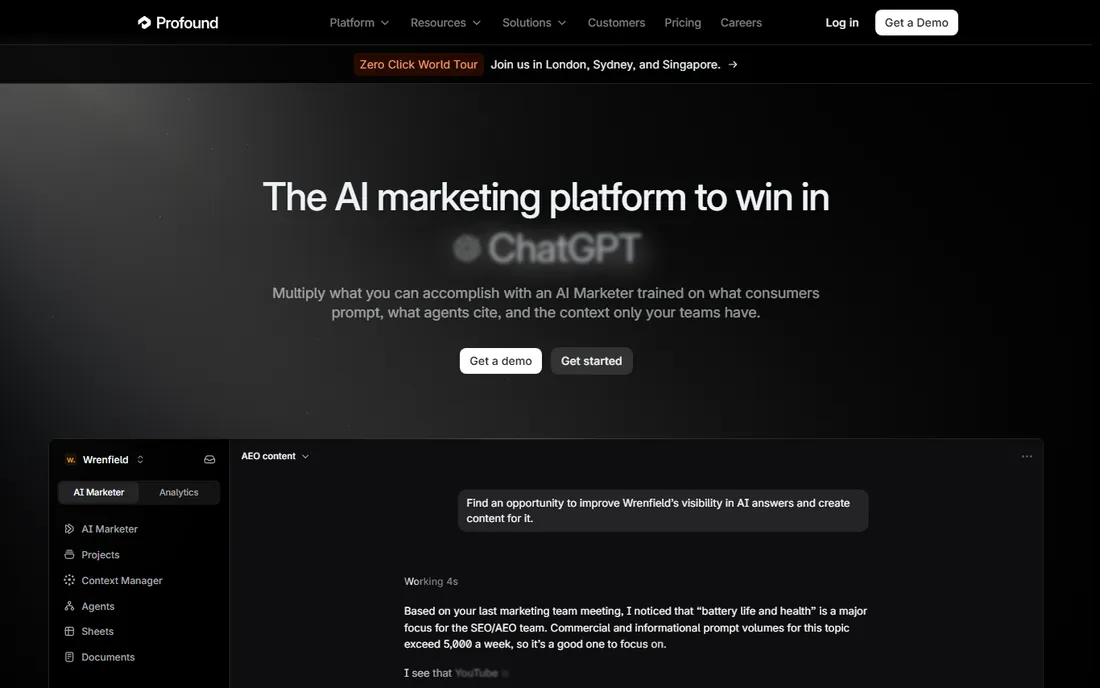 Profound homepage