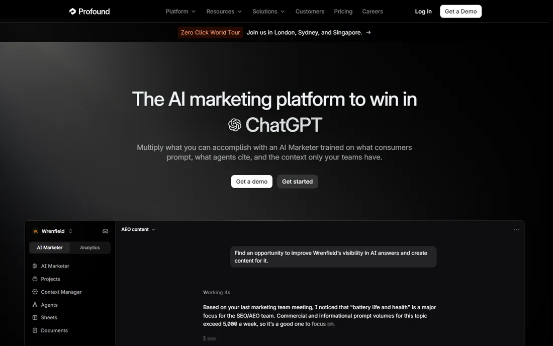 Profound homepage