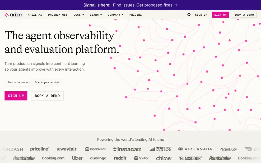 Arize AI homepage