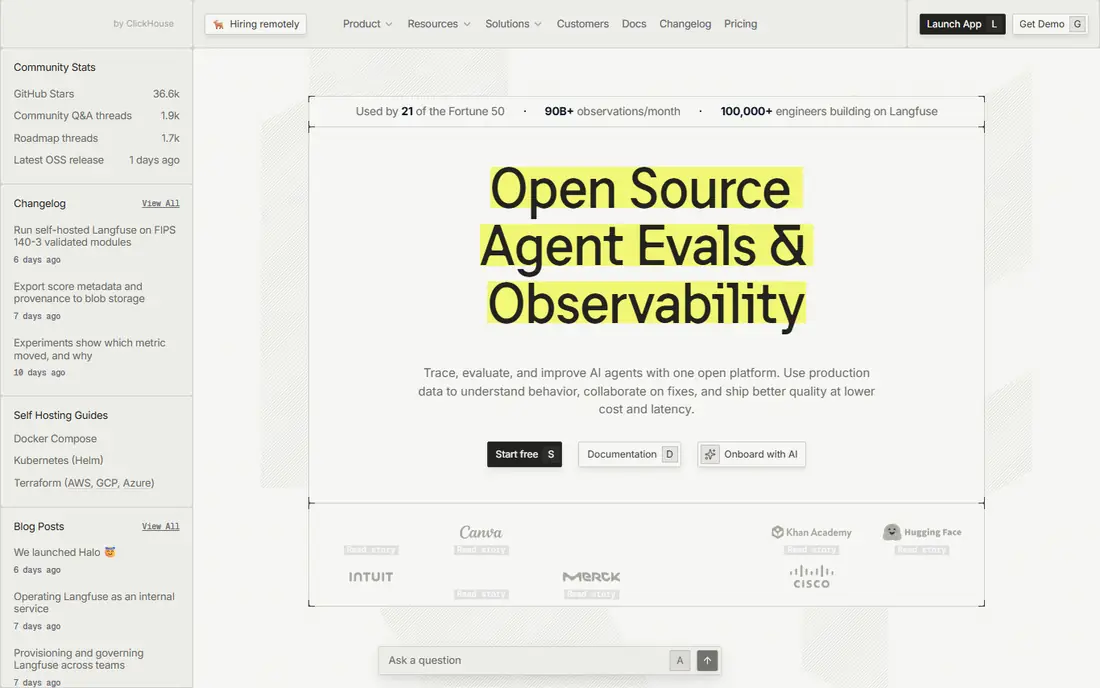 Langfuse homepage