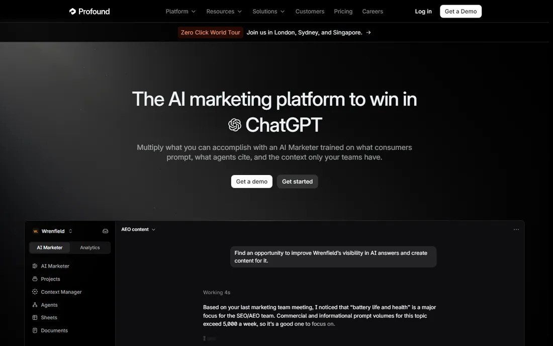 Profound homepage