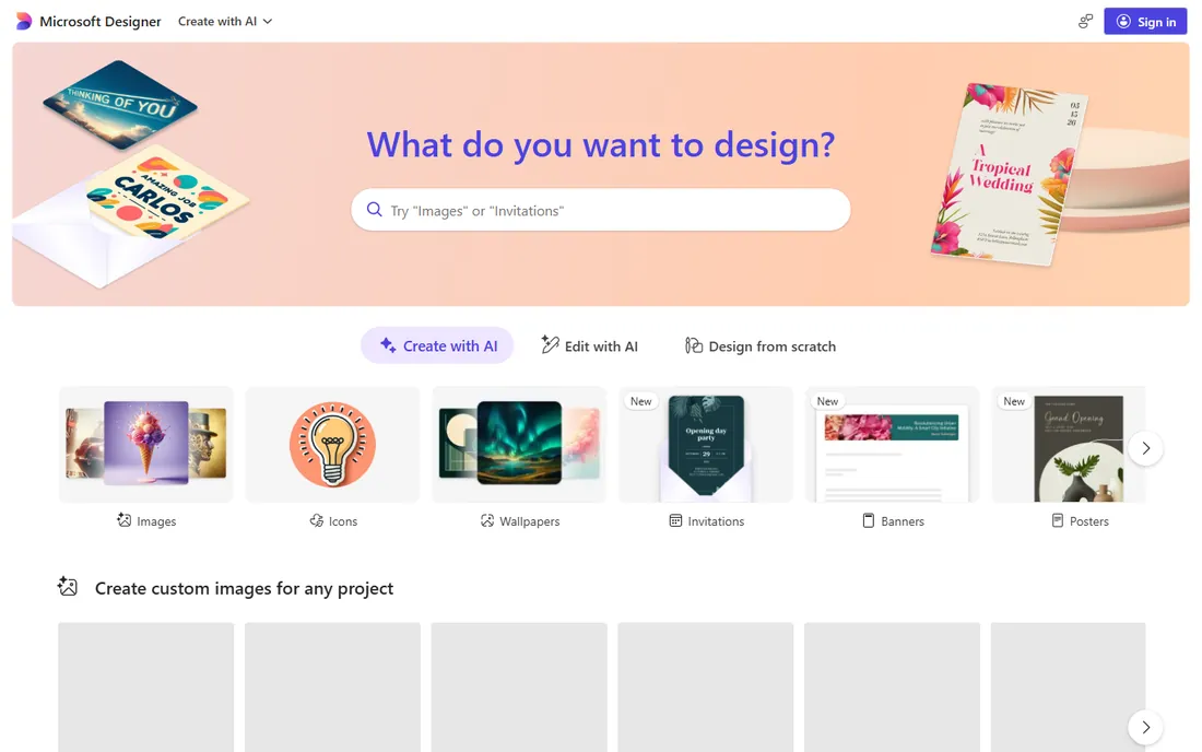 Microsoft Designer homepage