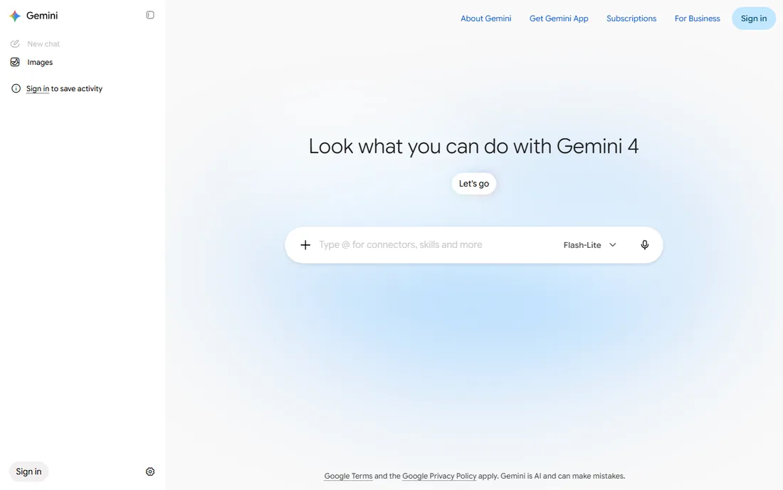 Google Gemini homepage