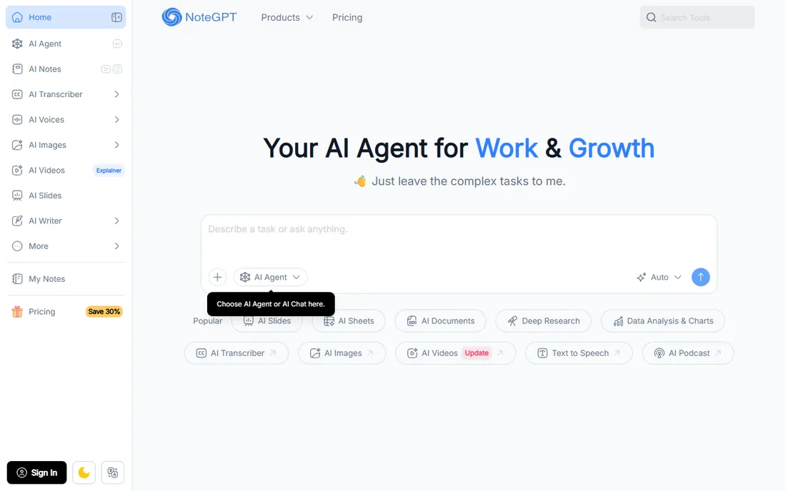 NoteGPT homepage
