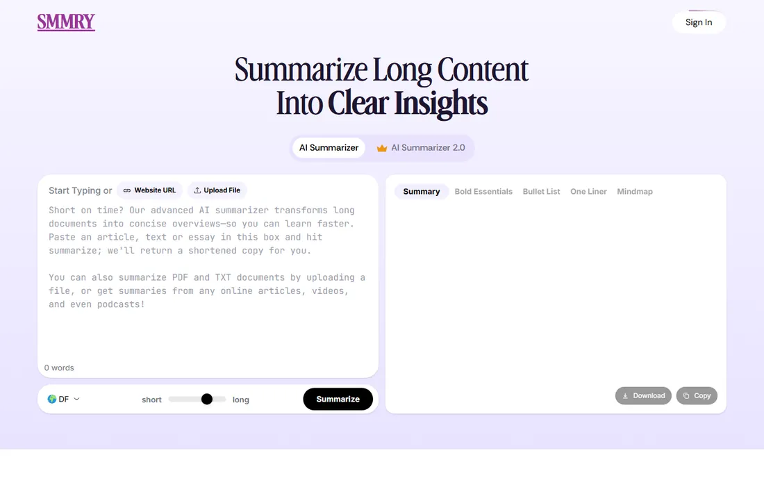 SMMRY homepage