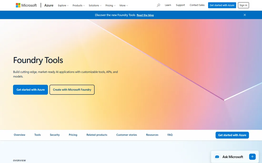 Microsoft Azure AI homepage