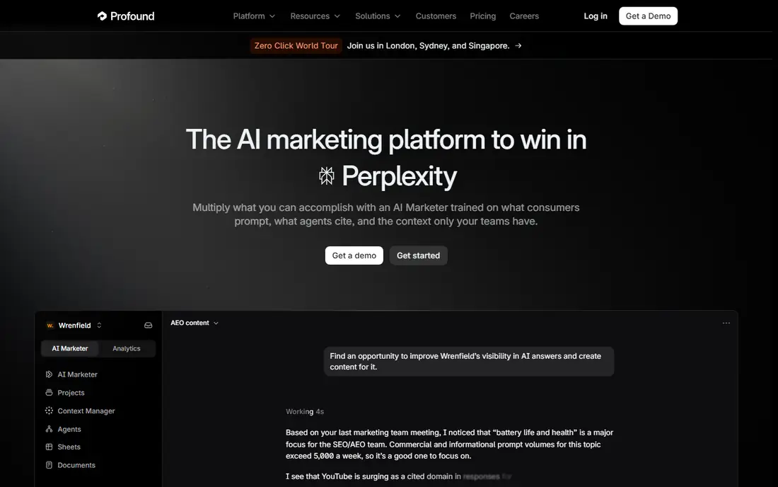 Profound homepage