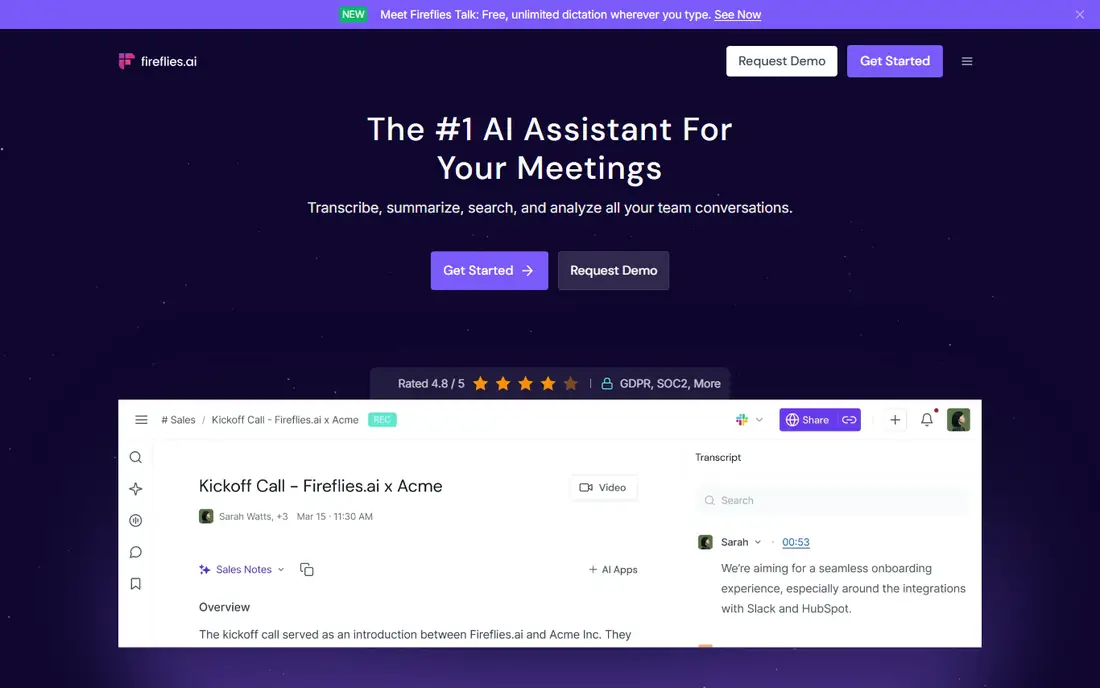 Fireflies.ai homepage