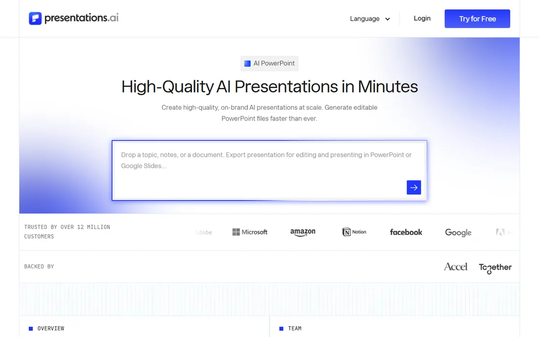 Presentations.ai homepage