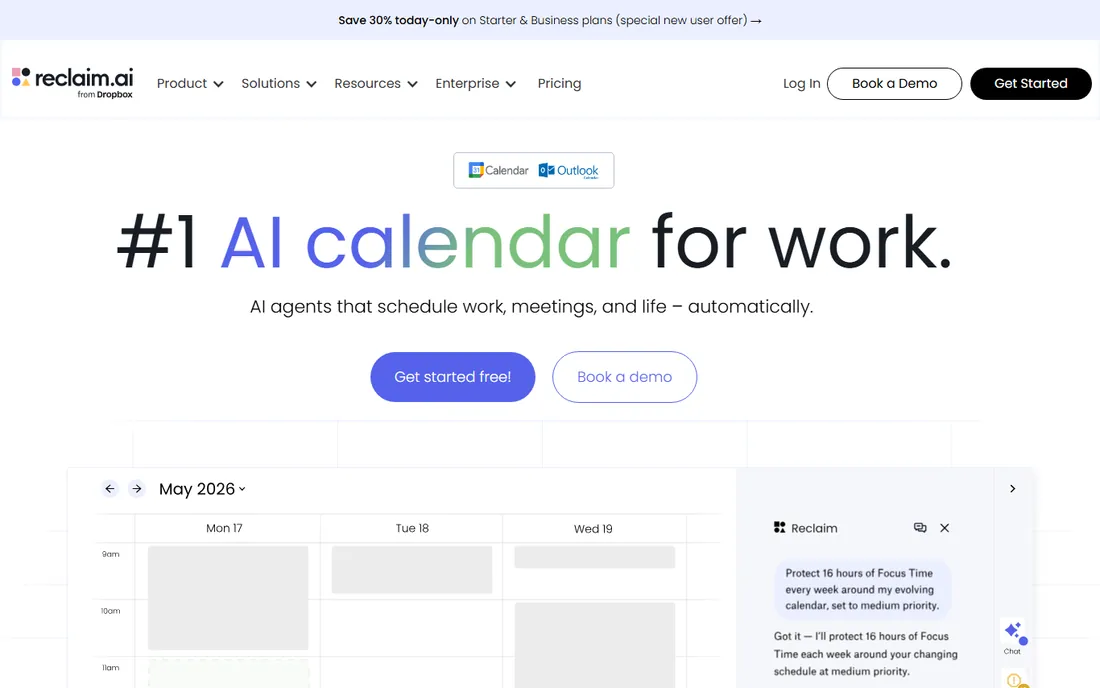 Reclaim.ai homepage