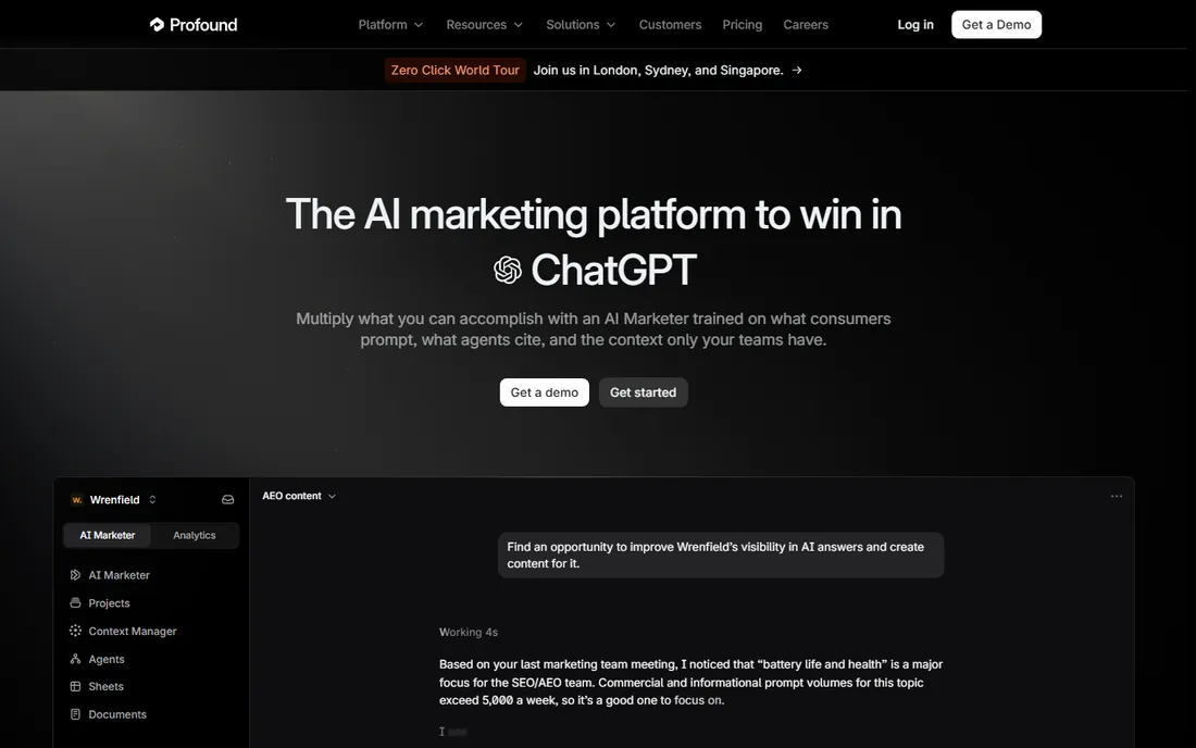 Profound homepage