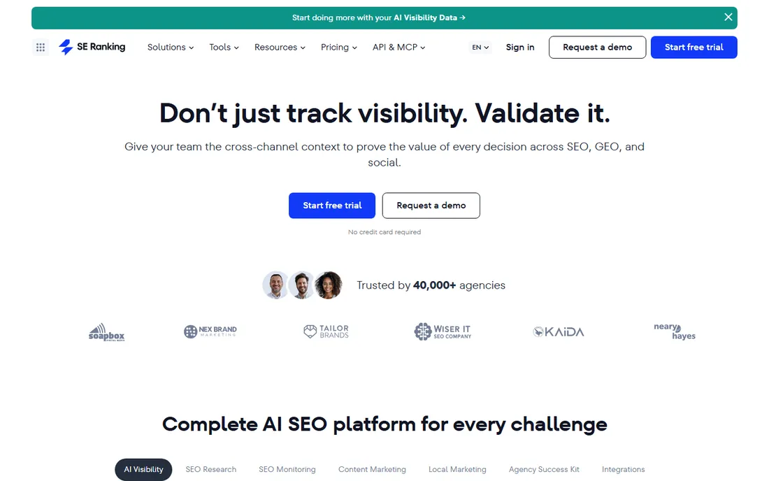 SE Ranking homepage