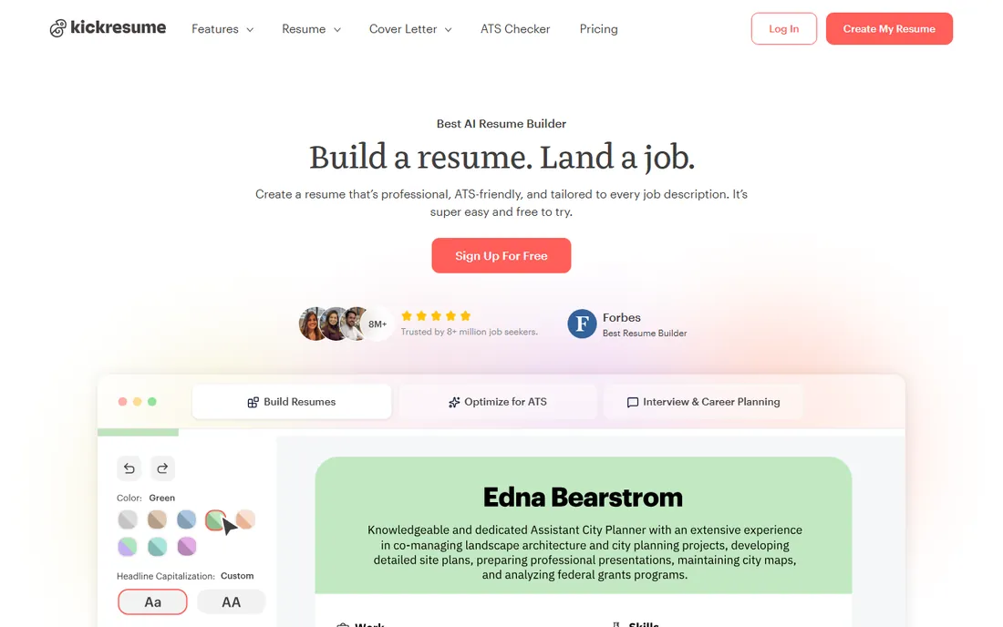 Kickresume homepage