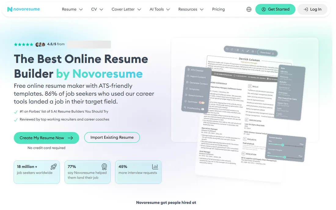 Novoresume homepage