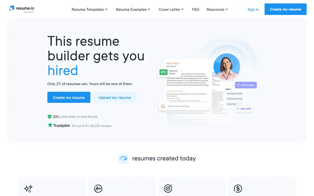 Resume.io homepage