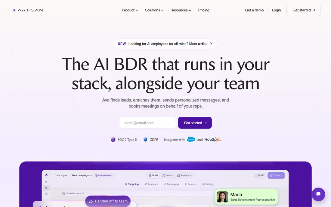 Artisan homepage