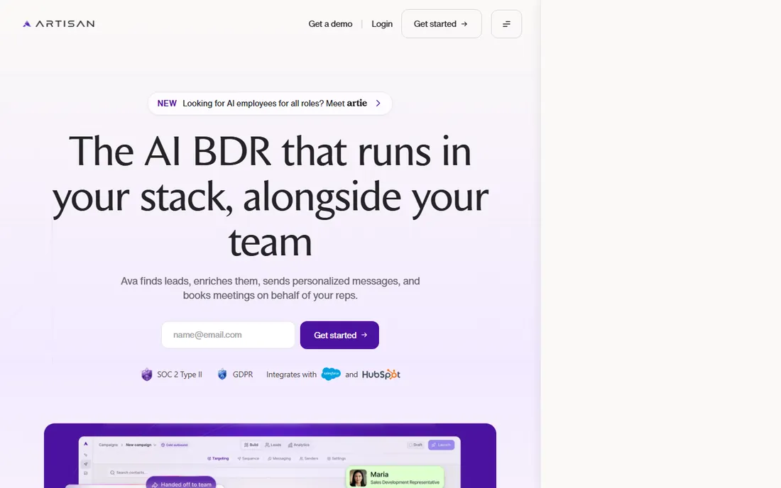 Artisan homepage