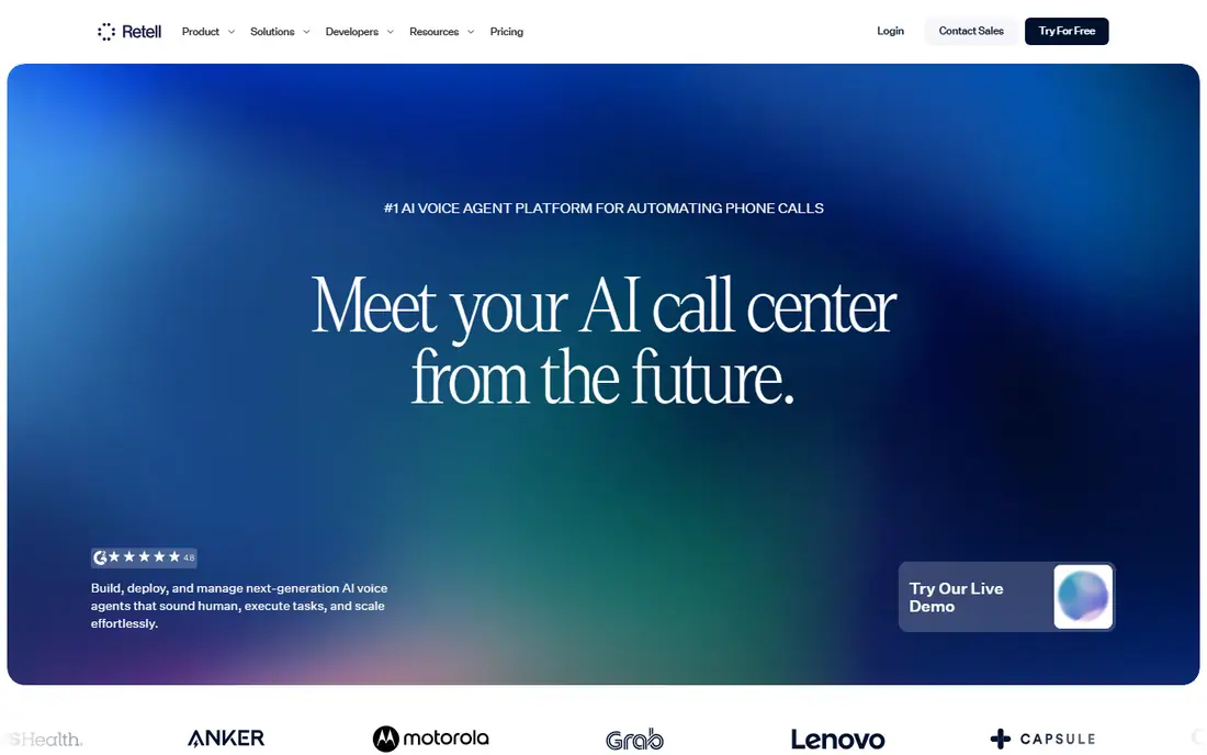 Retell AI homepage